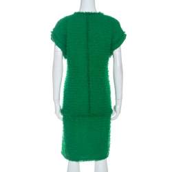 Pre Owned CH Carolina Herrera Green Boucle Knit Drop Waist Dress M