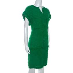 Pre Owned CH Carolina Herrera Green Boucle Knit Drop Waist Dress M