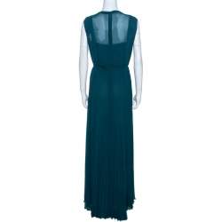 Pre Owned CH Carolina Herrera Green Crepe Pleated Sleeveless Maxi Dress L