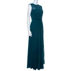 Pre Owned CH Carolina Herrera Green Crepe Pleated Sleeveless Maxi Dress L