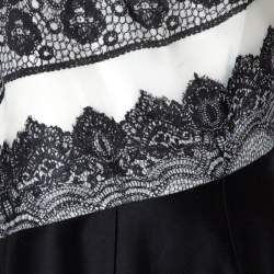 Pre Owned Carolina Herrera Monochrome Lace Print Silk One Shoulder Evening Gown M