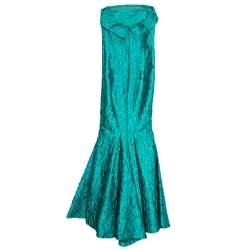 Carolina Herrera Green Jacquard Strapless Mermaid Gown S 