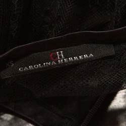 Pre Owned CH Carolina Herrera Black Lace Logo Applique Crew Neck Short Sleeve Top XS