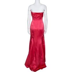 Pre Owned CH Carolina Herrera Coral Pink Silk Strapless Evening Gown S 