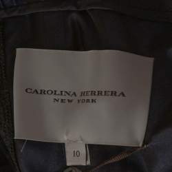 Pre Owned فستان كارولينا هيريرا جاكار أزرق كحلي أكتاف مكشوفة مقاس كبير - لارج