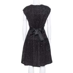 Pre Owned Carolina Herrera Black Sequin & Tinsel Accented Midi Dress L