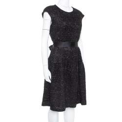 Pre Owned Carolina Herrera Black Sequin & Tinsel Accented Midi Dress L