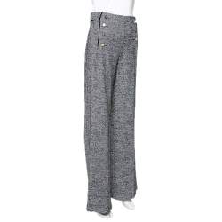 Carolina Herrera Monochrome Striped Wool High Waist Straight Leg Trousers S