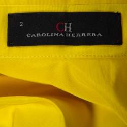 Pre Owned CH Carolina Herrera Yellow Pleated Maxi Wrap Dress S