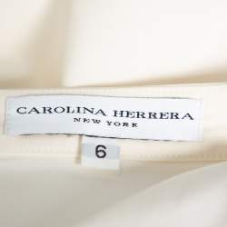 Pre Owned Carolina Herrera Cream Wool & Silk Draped Midi Skirt M