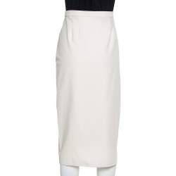 Pre Owned Carolina Herrera Cream Wool & Silk Draped Midi Skirt M