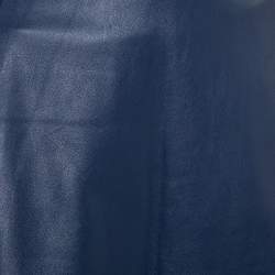 Carolina Herrera Navy Blue Leather A-Line Skirt L