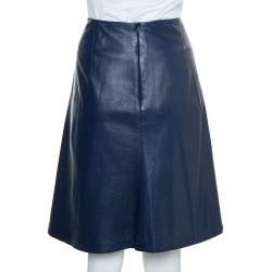 Carolina Herrera Navy Blue Leather A-Line Skirt L