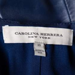 Carolina Herrera Navy Blue Leather A-Line Skirt L