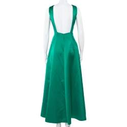 Pre Owned CH Carolina Herrera Green Satin Open Back Sleeveless Gown S