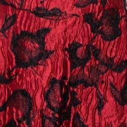 Pre Owned CH Carolina Herrera Red & Black Floral Crinkled Brocade Flared Maxi Dress L