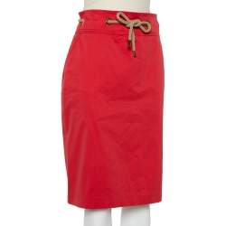 Pre Owned CH Carolina Herrera Vintage Red Cotton Waist Tie Detail Knee Length Skirt L