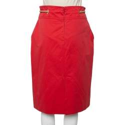 Pre Owned CH Carolina Herrera Vintage Red Cotton Waist Tie Detail Knee Length Skirt L