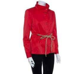 Pre Owned CH Carolina Herrera Vintage Red Cotton Zipper Front Waist Tie Detail Jacket M