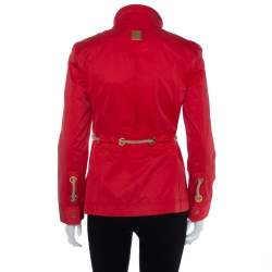 Pre Owned CH Carolina Herrera Vintage Red Cotton Zipper Front Waist Tie Detail Jacket M