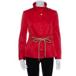 Pre Owned CH Carolina Herrera Vintage Red Cotton Zipper Front Waist Tie Detail Jacket M