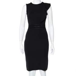 Pre Owned CH Carolina Herrera Black Knit Ruffle Detail Midi Dress XS