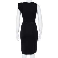 Pre Owned CH Carolina Herrera Black Knit Ruffle Detail Midi Dress XS