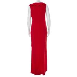 Pre Owned CH Carolina Herrera Red Crepe Ruffled Detail Sleeveless Maxi Dress M