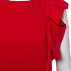 Pre Owned CH Carolina Herrera Red Crepe Ruffled Detail Sleeveless Maxi Dress M