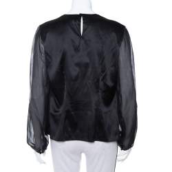 CH Carolina Herrera Black Satin Pleated Detail Top L
