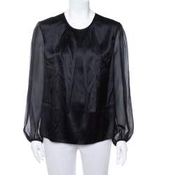 CH Carolina Herrera Black Satin Pleated Detail Top L