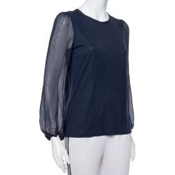 CH Carolina Herrera Navy Blue Wool & Silk Top XS