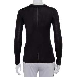 Pre Owned Carolina Herrera Black Knit Contrast Neck Detail Button Front Cardigan XS