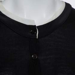 Pre Owned Carolina Herrera Black Knit Contrast Neck Detail Button Front Cardigan XS
