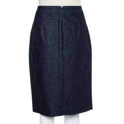 Pre Owned CH Carolina Herrera Navy Blue Denim Button Detail Knee Length Skirt L