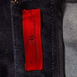 Pre Owned CH Carolina Herrera Navy Blue Denim Button Detail Knee Length Skirt L