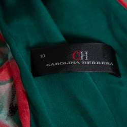 Pre Owned CH Carolina Herrera Multicolor Abstract Printed Silk Ruffled Pleated Maxi Dress L