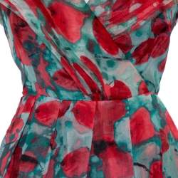 Pre Owned CH Carolina Herrera Multicolor Abstract Printed Silk Ruffled Pleated Maxi Dress L