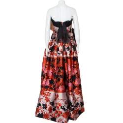 Carolina Herrera Multicolor Floral Jacquard Strapless Gown L