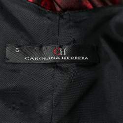Pre Owned CH Carolina Herrera Black & Red Abstract Printed Silk Satin Brooch Detail Maxi Dress M