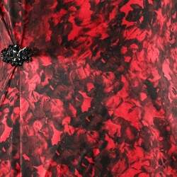 Pre Owned CH Carolina Herrera Black & Red Abstract Printed Silk Satin Brooch Detail Maxi Dress M