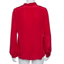 Pre Owned Carolina Herrera Red Silk Neck Tie Detail Blouse M