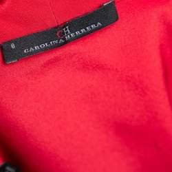 Pre Owned Carolina Herrera Red Silk Neck Tie Detail Blouse M