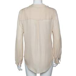 Pre Owned Carolina Herrera Cream Silk Ruffled Cuff Detail Blouse M