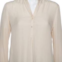Pre Owned Carolina Herrera Cream Silk Ruffled Cuff Detail Blouse M