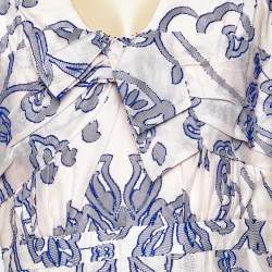 Pre Owned Carolina Herrera Light Pink Floral Fil Coupe Pleated Bow Detail Gown XL