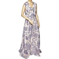 Pre Owned Carolina Herrera Light Pink Floral Fil Coupe Pleated Bow Detail Gown XL