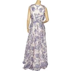 Pre Owned Carolina Herrera Light Pink Floral Fil Coupe Pleated Bow Detail Gown XL