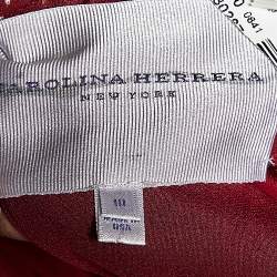 Pre Owned Carolina Herrera Burgundy Silk Taffeta Pleated Detail Belted Gown L