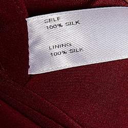 Pre Owned Carolina Herrera Burgundy Silk Taffeta Pleated Detail Belted Gown L